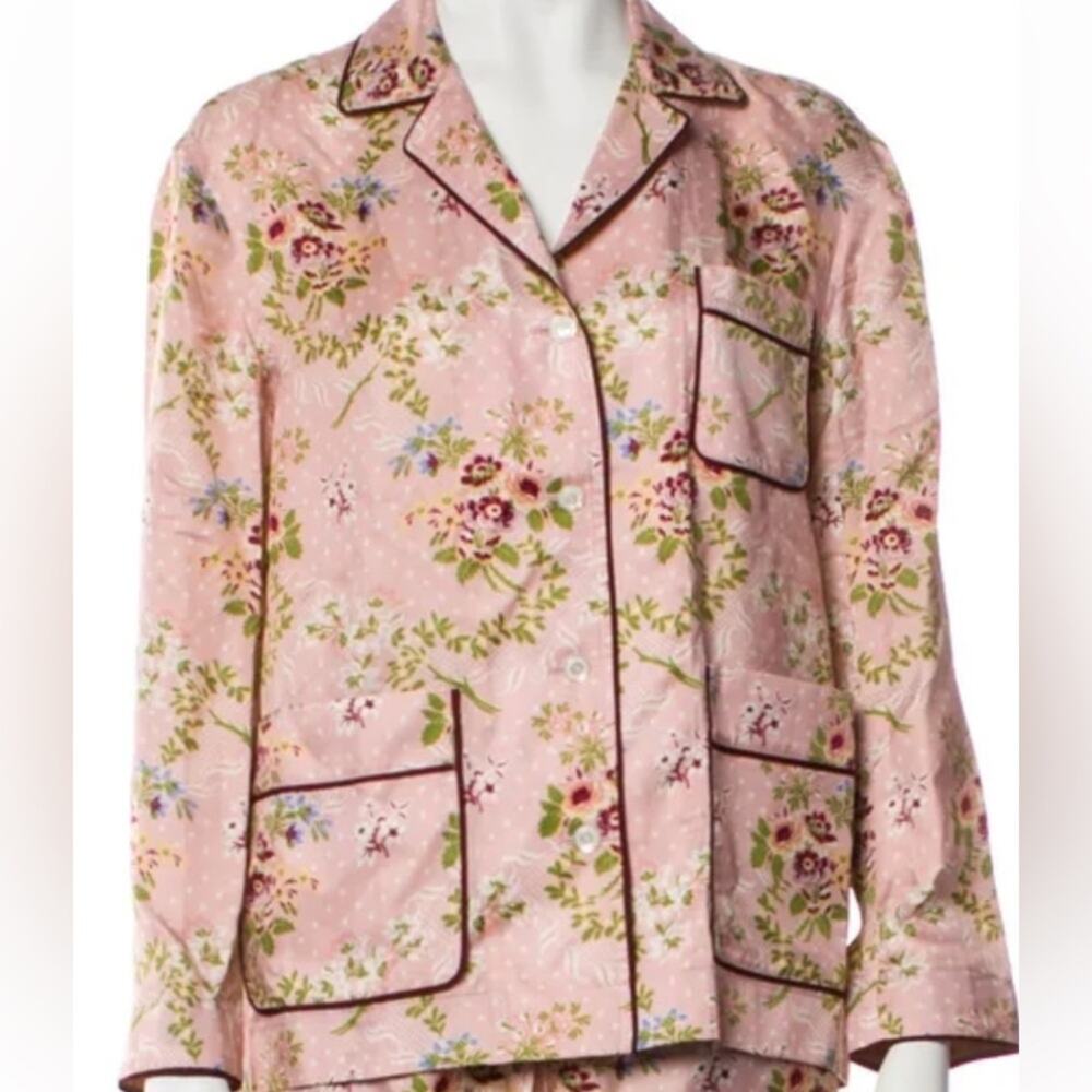 Tory Burch Pink Floral Silk Blend Pajama Top (Only) MED EUC